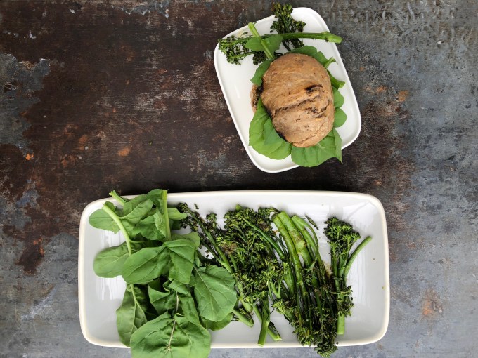chimichurri burger and broccoli