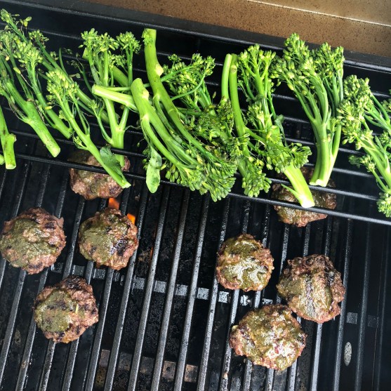 chimichurri burgers on the grill